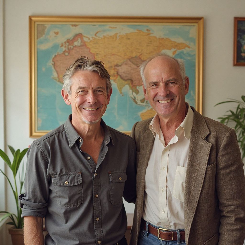 Founders of Southern Cross Travel in front of original office