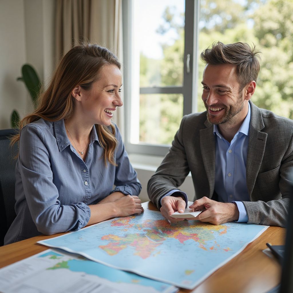 Consultant planning trip with clients